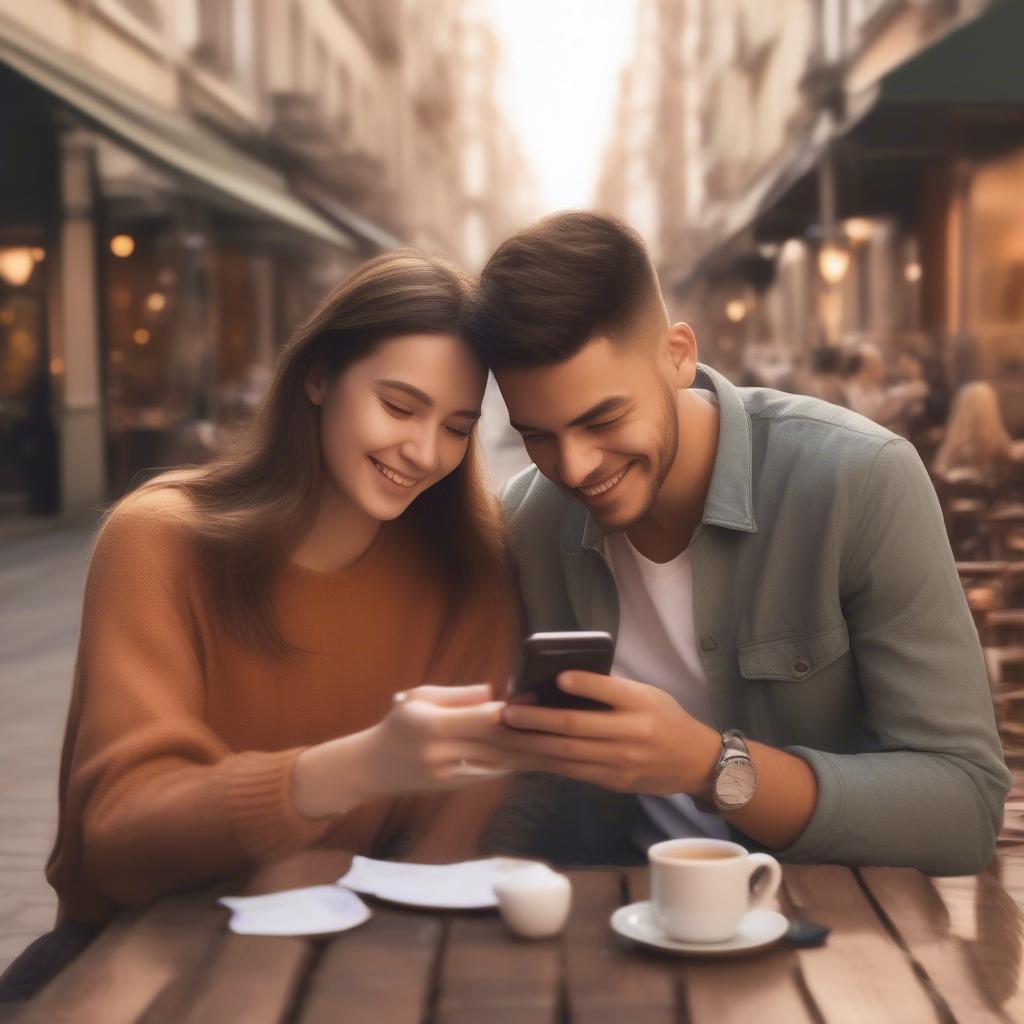 Couple Sharing a 2 Line Status Love Message