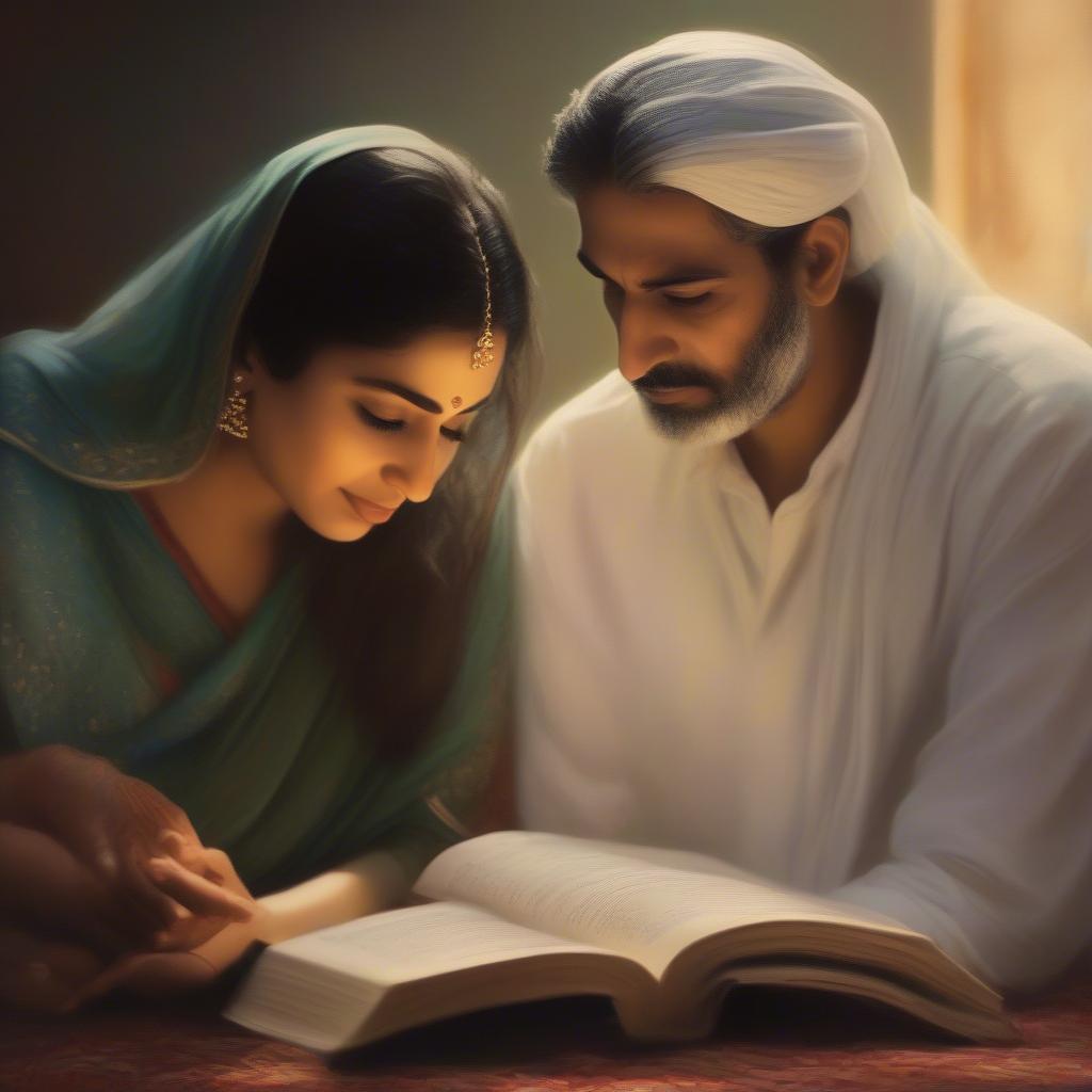 Couple Admiring Urdu Poetry