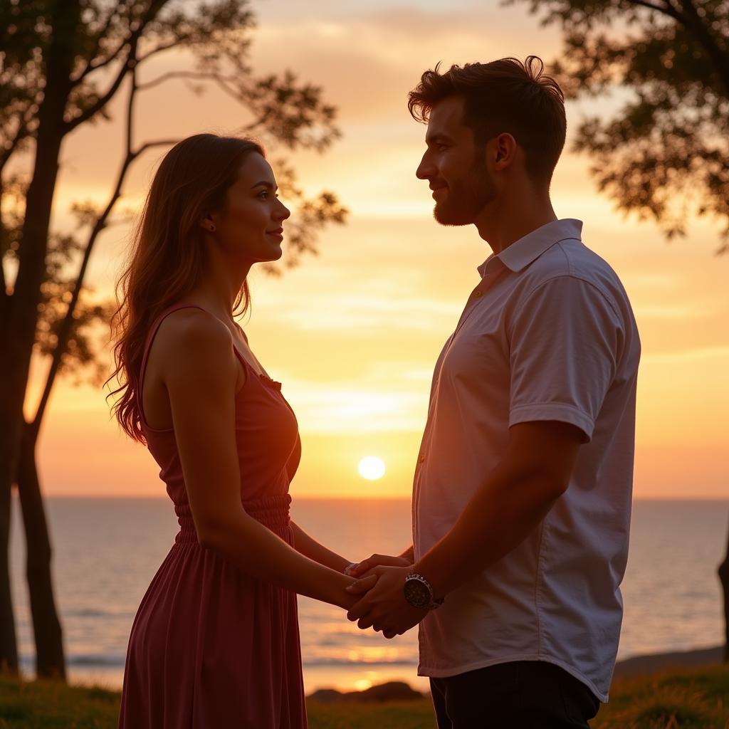 A couple holding hands and looking at each other with a hopeful expression