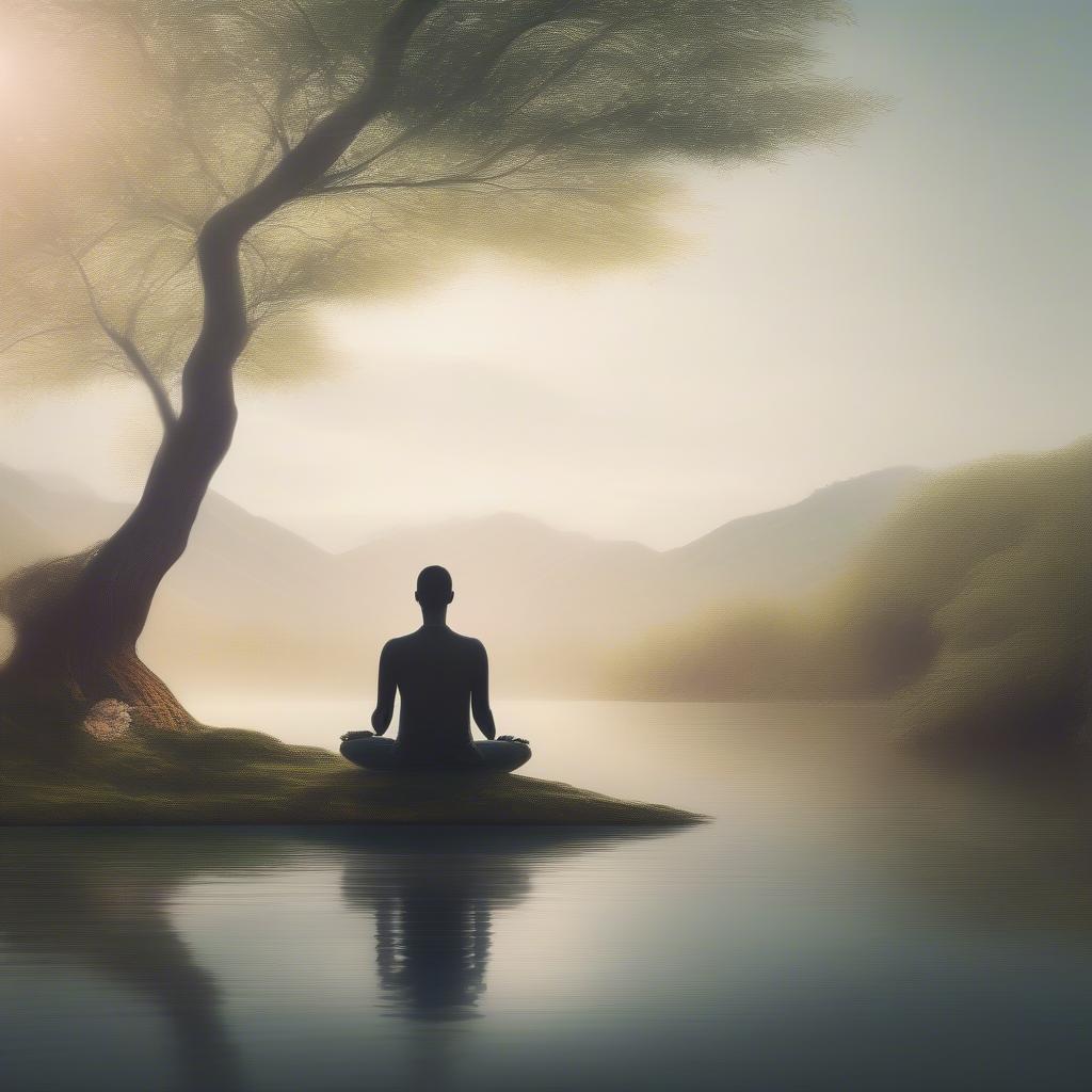 A person meditating peacefully in a serene setting.