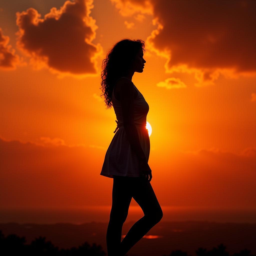 A young woman stands tall, silhouetted against a vibrant sunset, her head held high, symbolizing strength and resilience.  The words "Attitude Girl Shayari" are subtly overlaid.