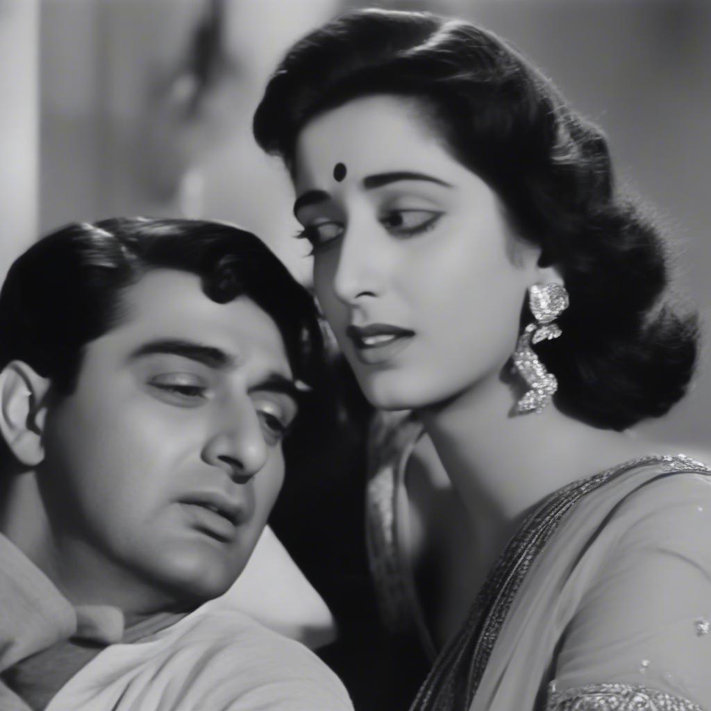 Raj Kapoor and Nargis in a scene from Awara, depicting the emotional depth of the song.