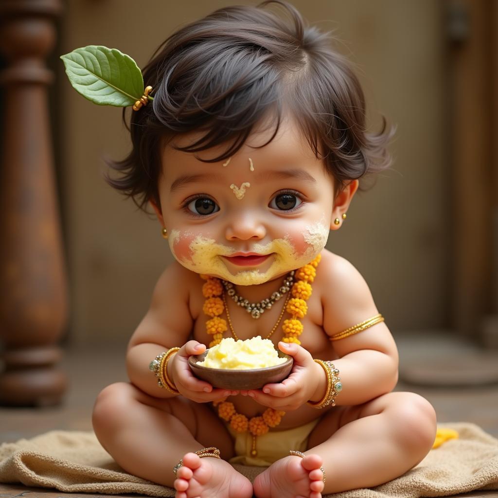 Baby Krishna Enjoying Butter