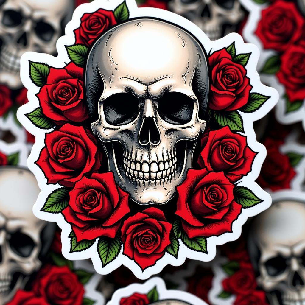 Bad Boy Skull and Roses Sticker