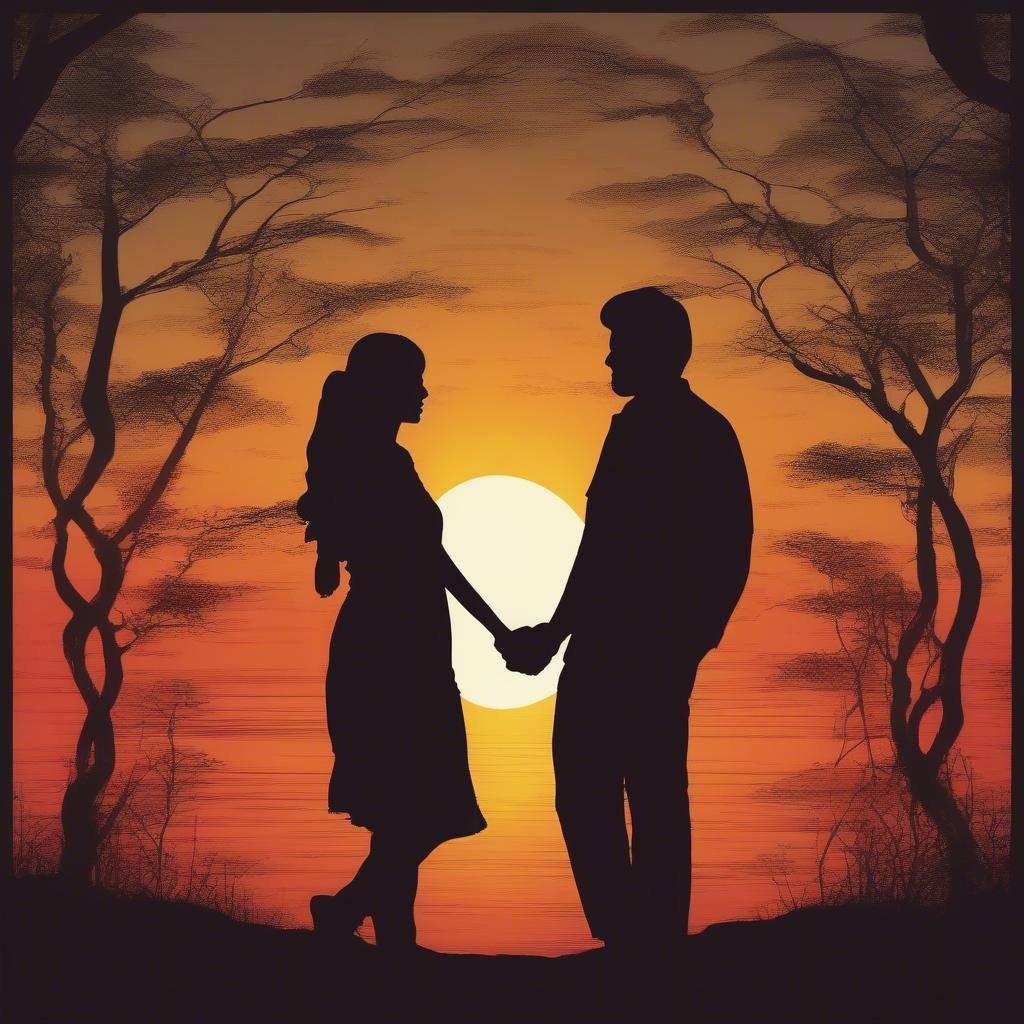 Beautiful Hindi Shayari: A Romantic Couple Gazing at the Sunset