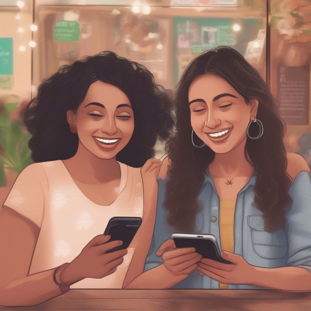 Two friends sharing a phone, reading shayari together.