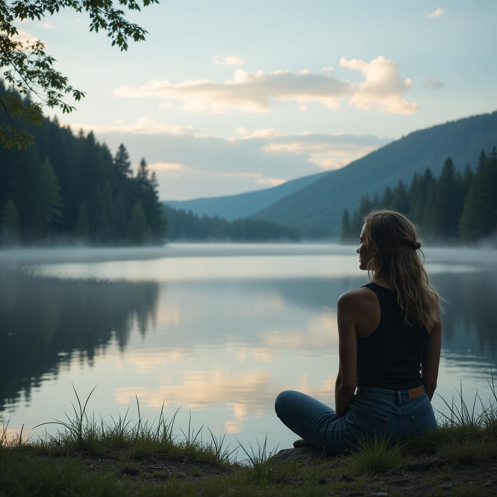 A woman sitting alone, deep in thought