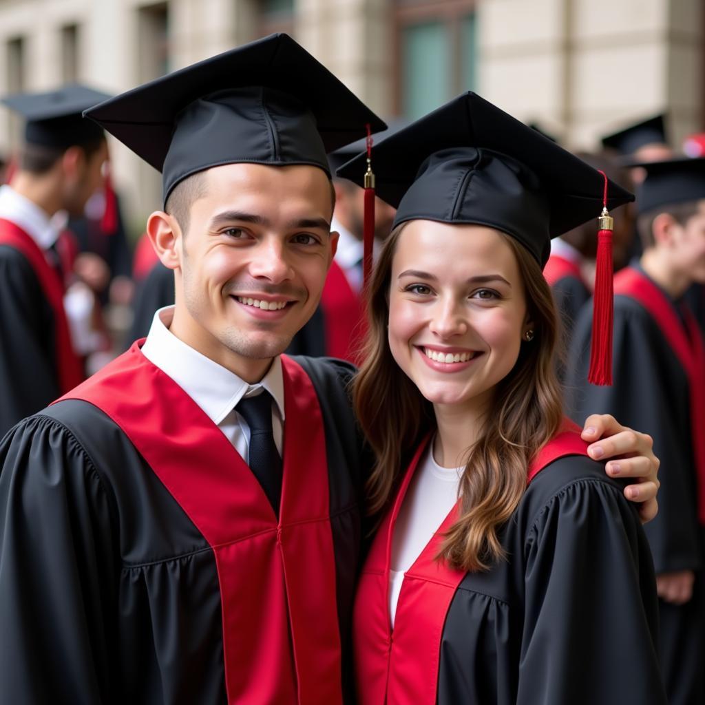 Brother and sister celebrating graduation