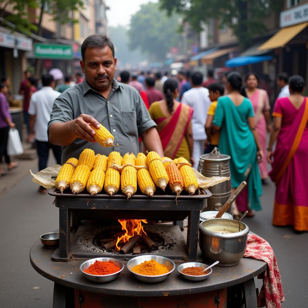 Indian Street Vendor Selling Bhutta