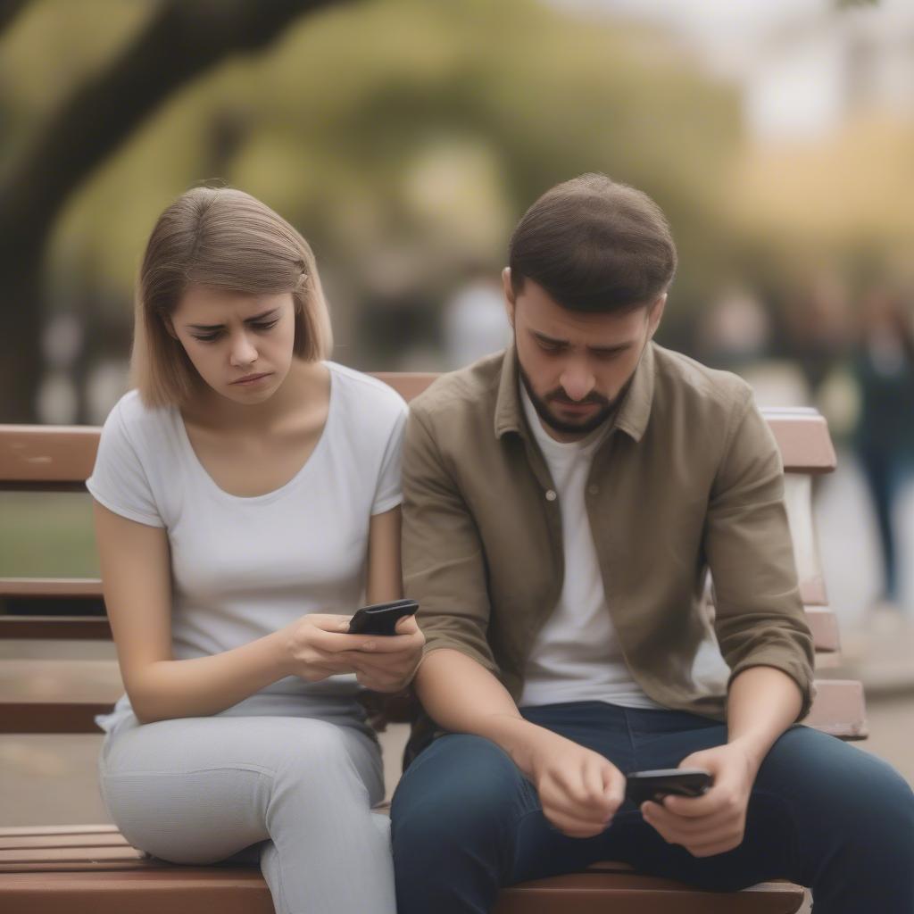 Couple looking sad after being blocked on social media