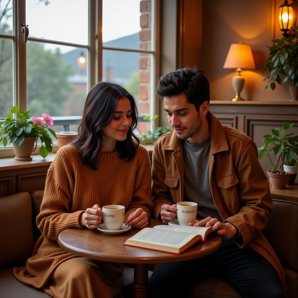 Romantic couple sharing chai and shayari