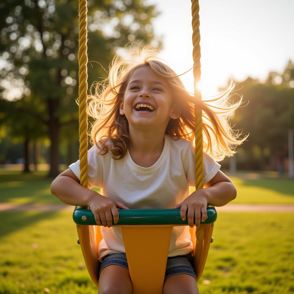 Child Enjoying a Playground Swing