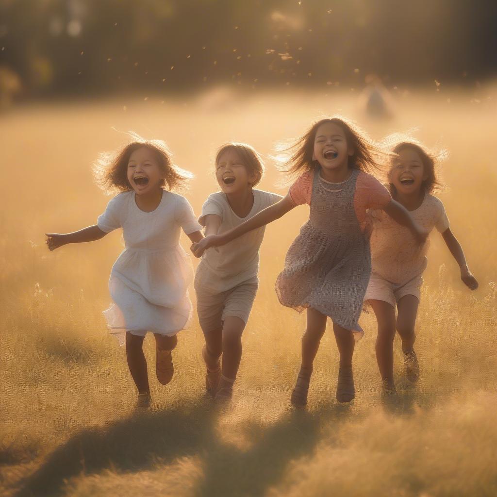 Childhood Memories Shayari: A nostalgic scene of children playing in a field