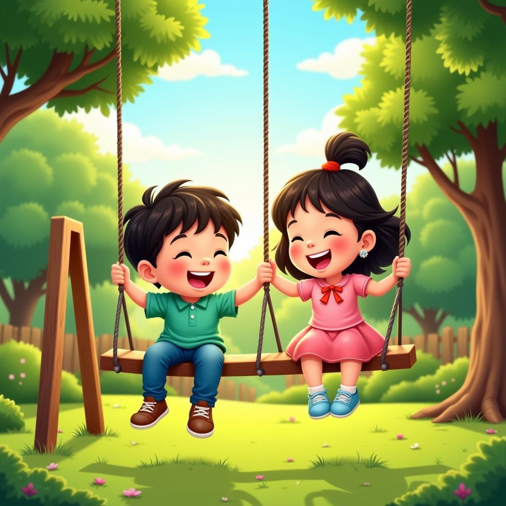 Children swinging on a swingset, symbolizing the carefree joy of childhood.