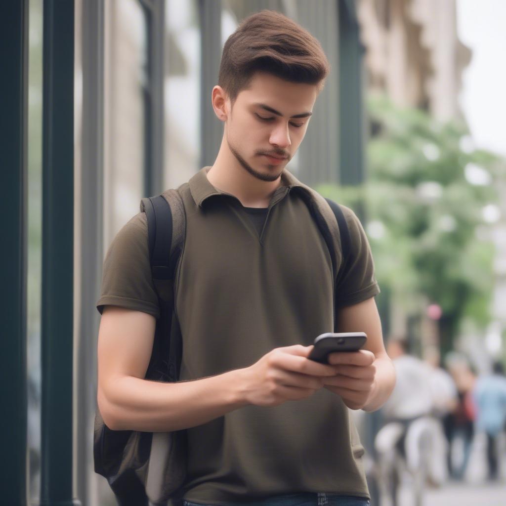 Confident Young Man Checking His Phone