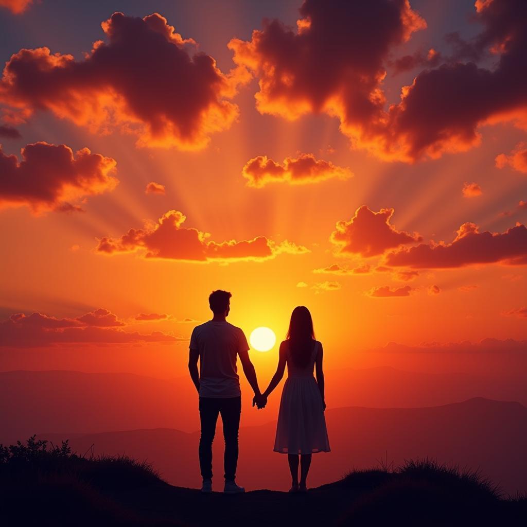 Couple Holding Hands at Sunset