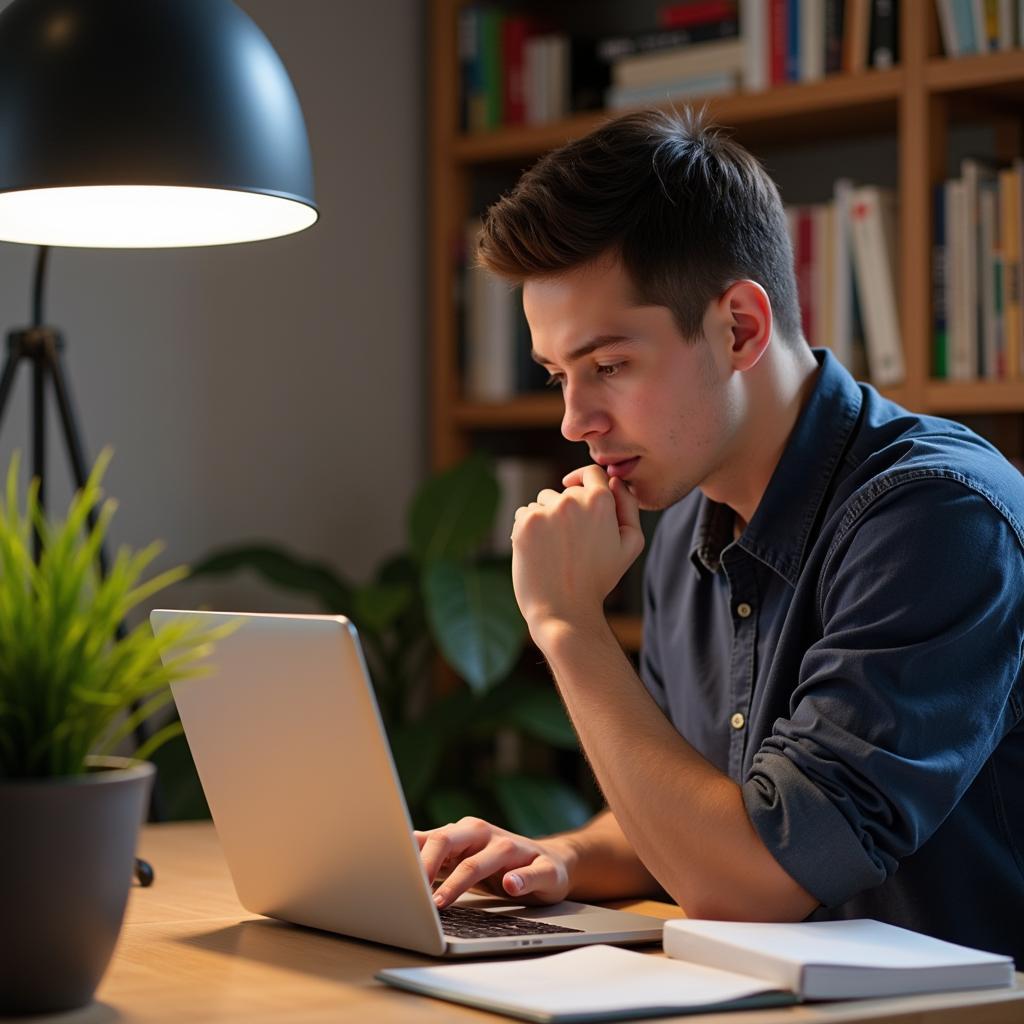 Cute Boy Typing a Status Update