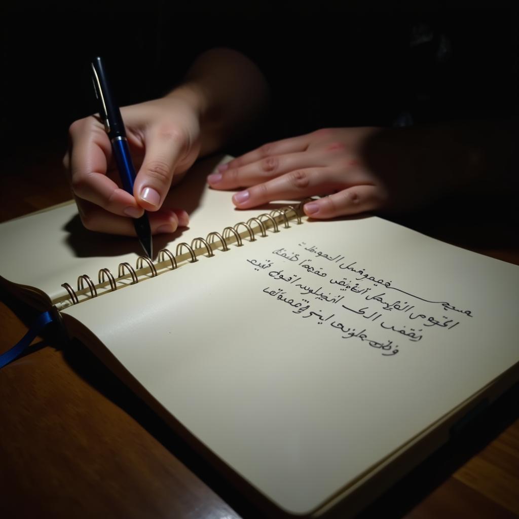 Writing Dil Khush Shayari in a Notebook