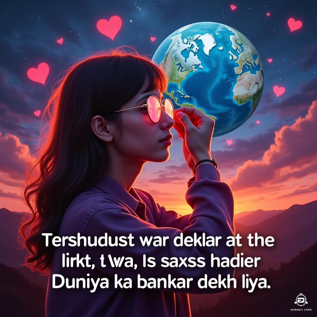 Image depicting the transformative power of love, symbolized by a person seeing the world through rose-colored glasses.