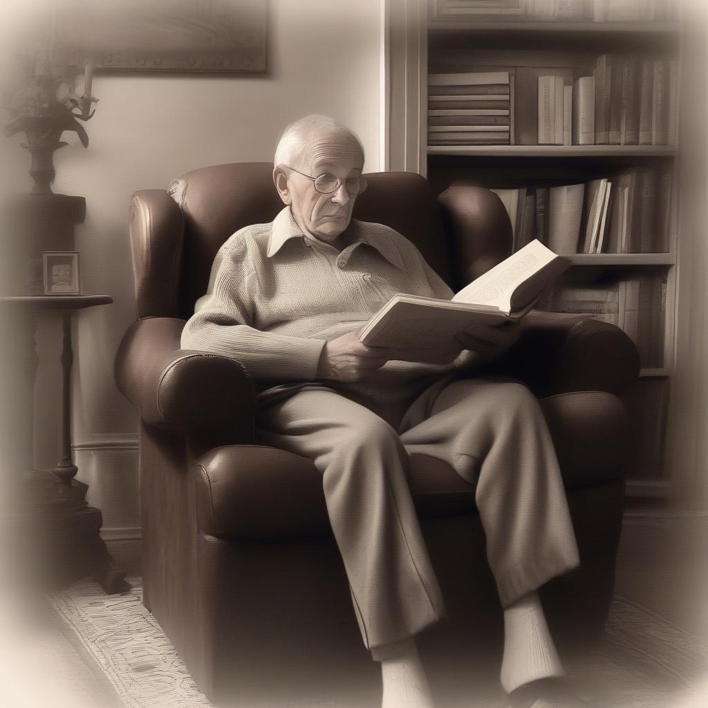 An elderly man reading poetry aloud, sharing his wisdom