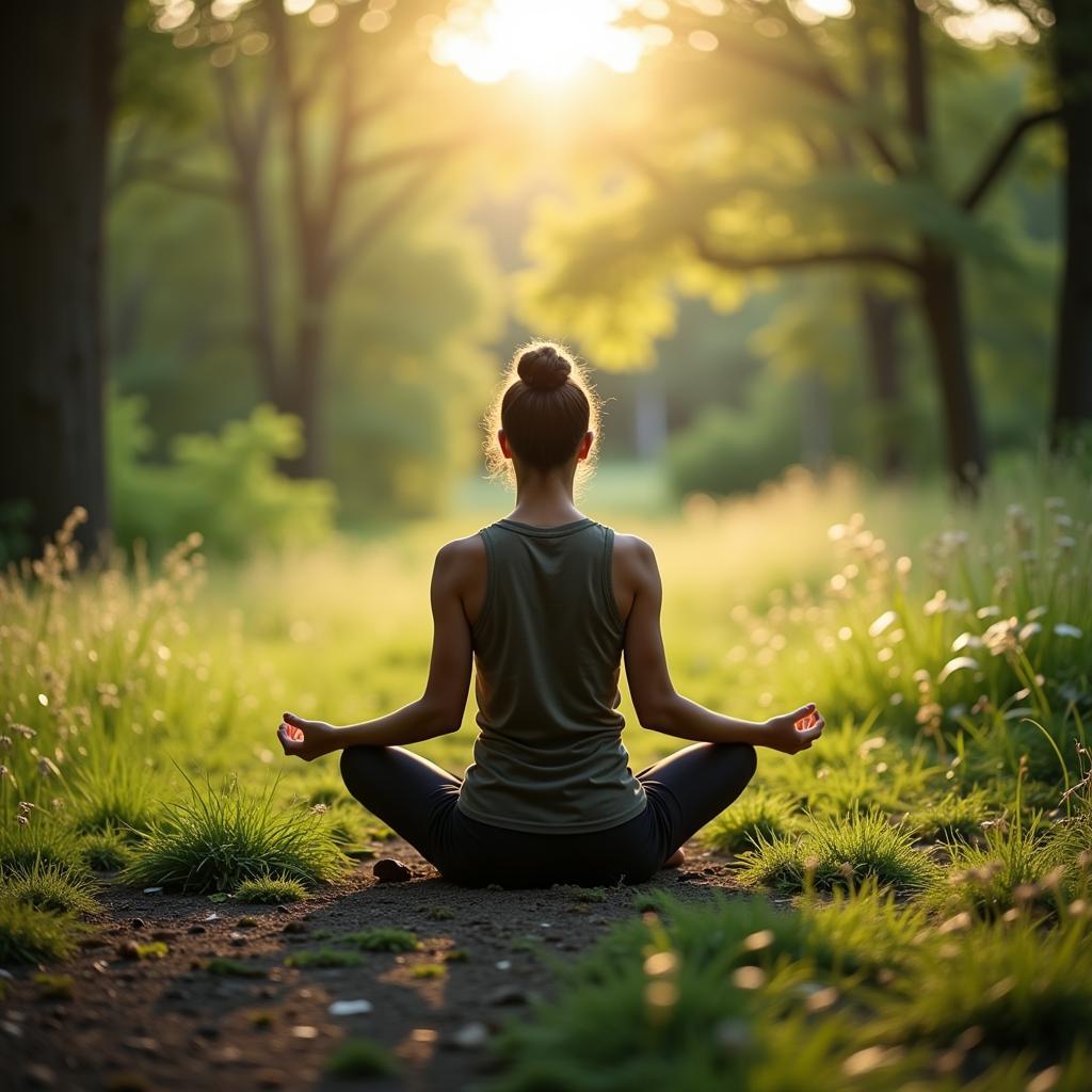 Person meditating in a peaceful environment