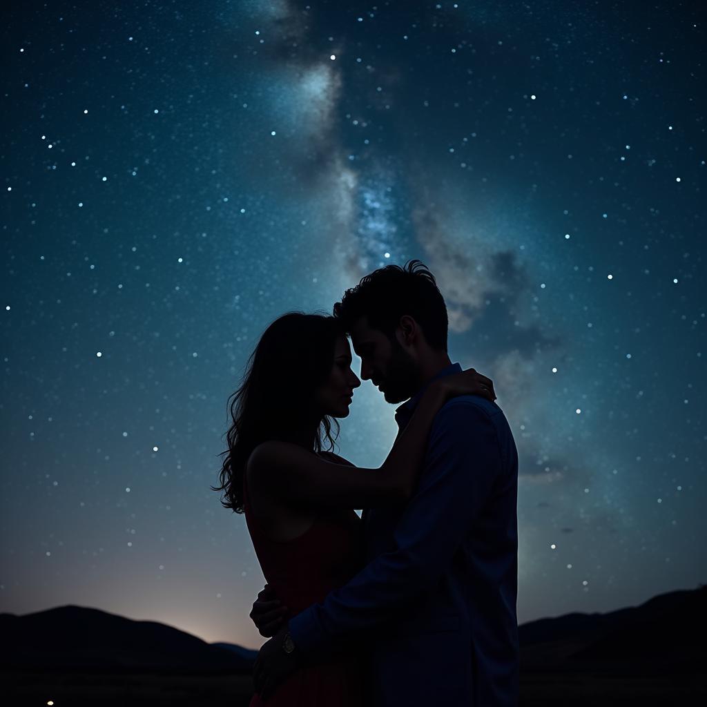 Image showing two people embracing against a backdrop of a starry night sky, conveying the emotional depth of the lyrics.