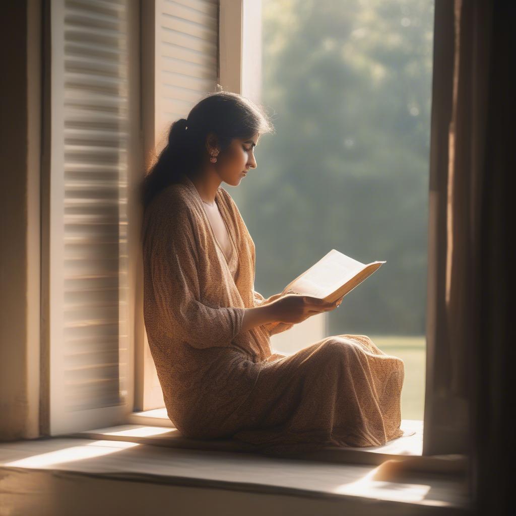 Image depicting a person finding solace and healing through reading shayari