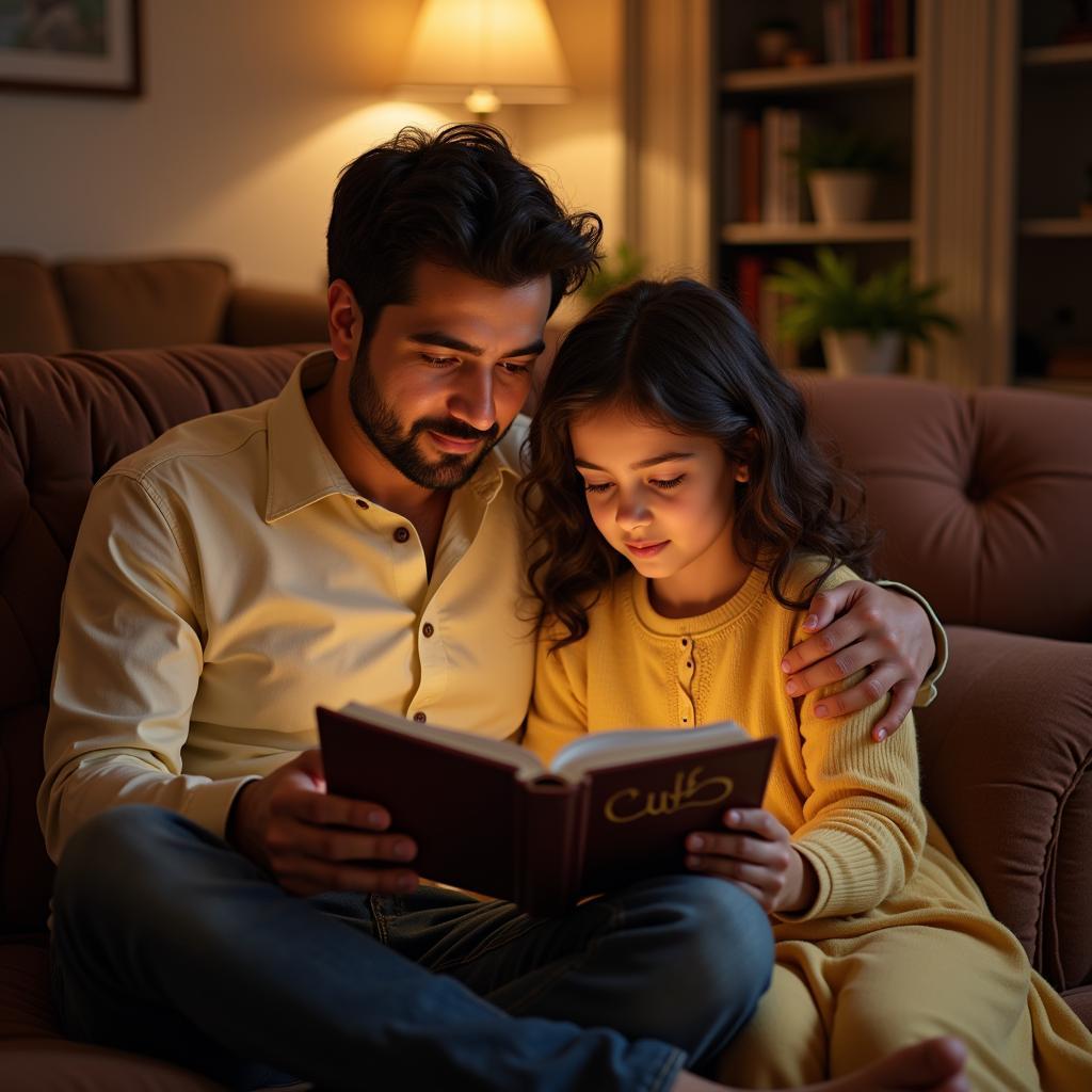 Father and Daughter Sharing a Moment with Urdu Shayari