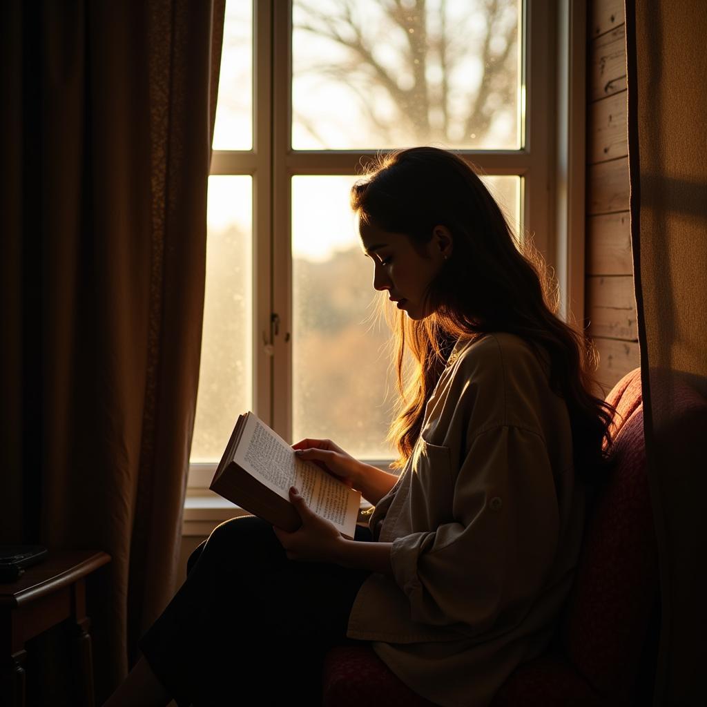 Image of a person reading sukoon shayari in a peaceful setting