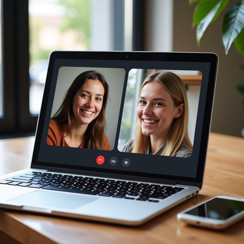 Friends connecting through a video call, bridging the distance despite separation