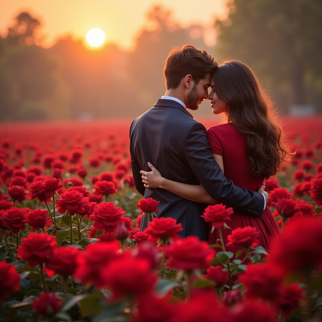 Romantic Couple Amidst Roses