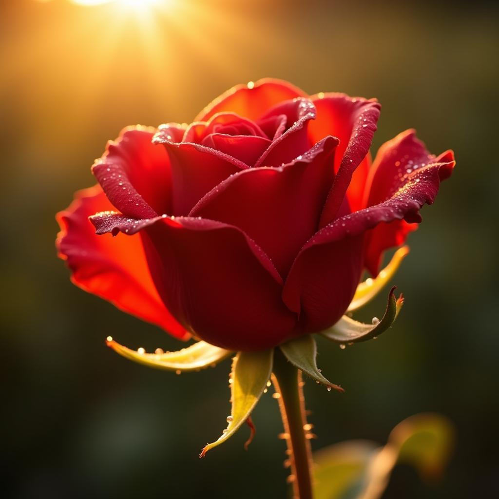 Single Red Rose in Sunlight