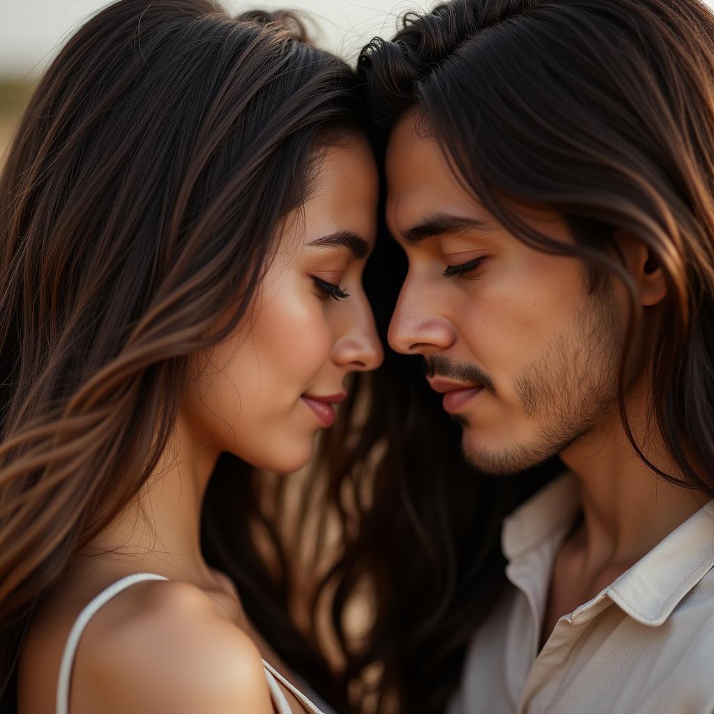 Romantic couple admiring hair - Shayari