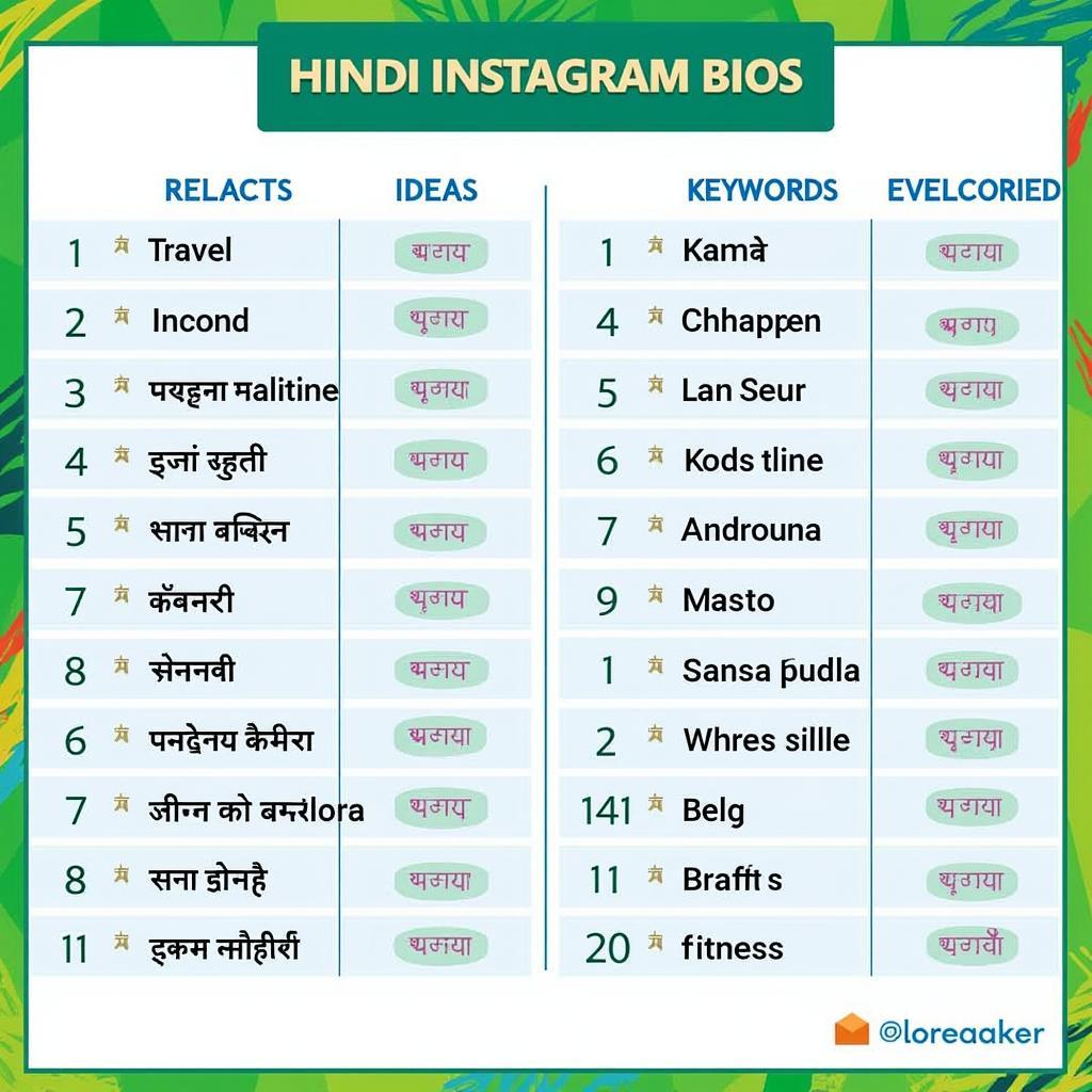 Hindi Bio Keywords and Examples