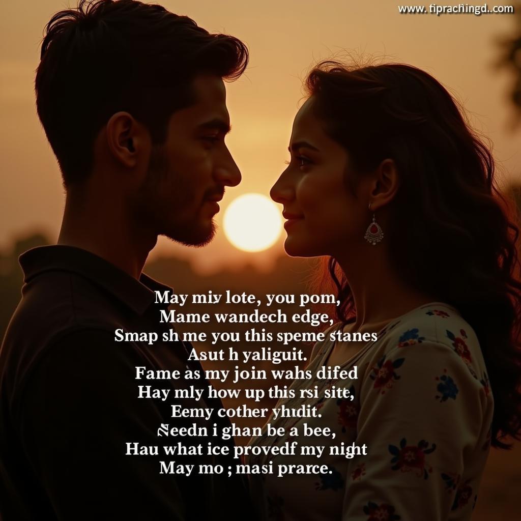 A couple looking at each other lovingly, reciting shayari in a mix of Hindi and English.