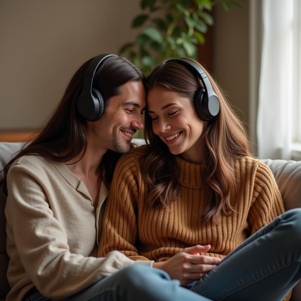 Couple Sharing Headphones