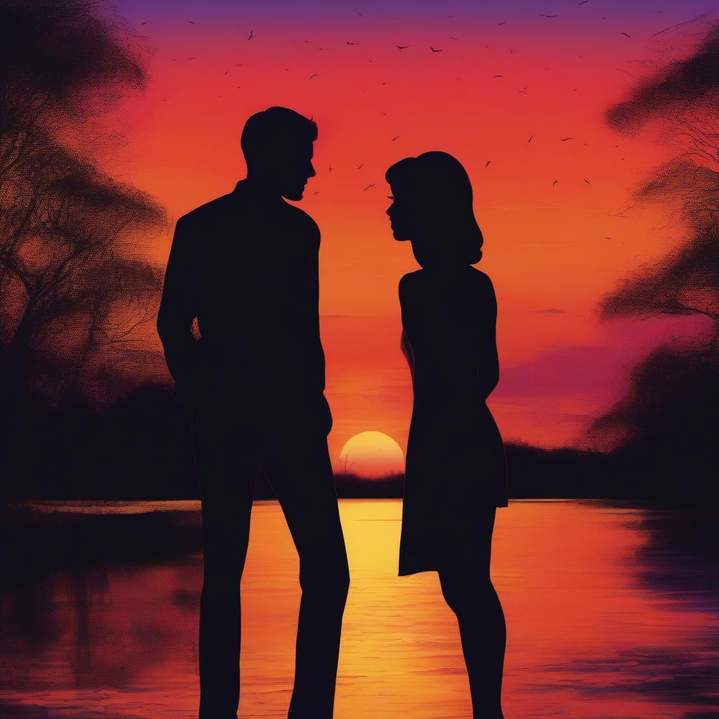 Silhouette of a couple against a sunset backdrop