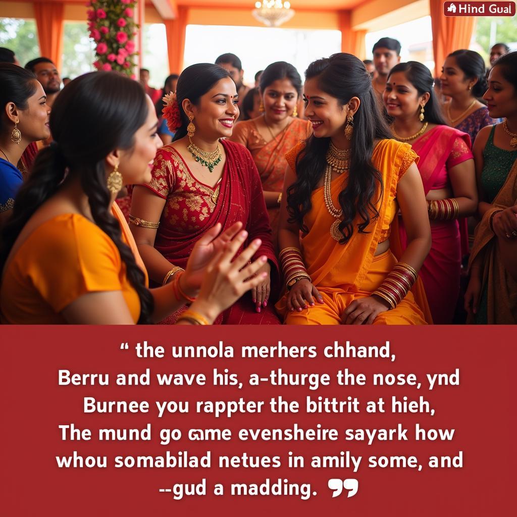 A traditional Indian wedding scene with guests reciting shayari.