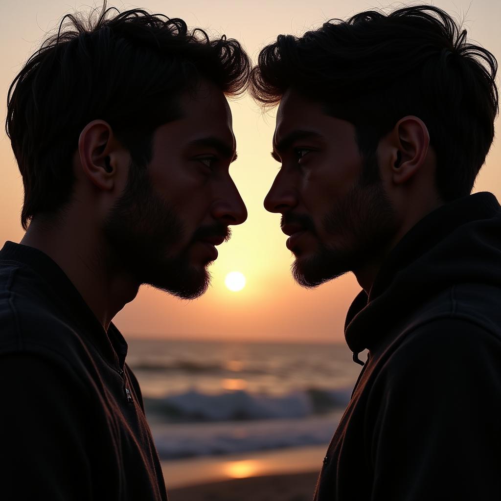 Couple looking heartbroken, missing each other, symbolizing the theme of the shayari.