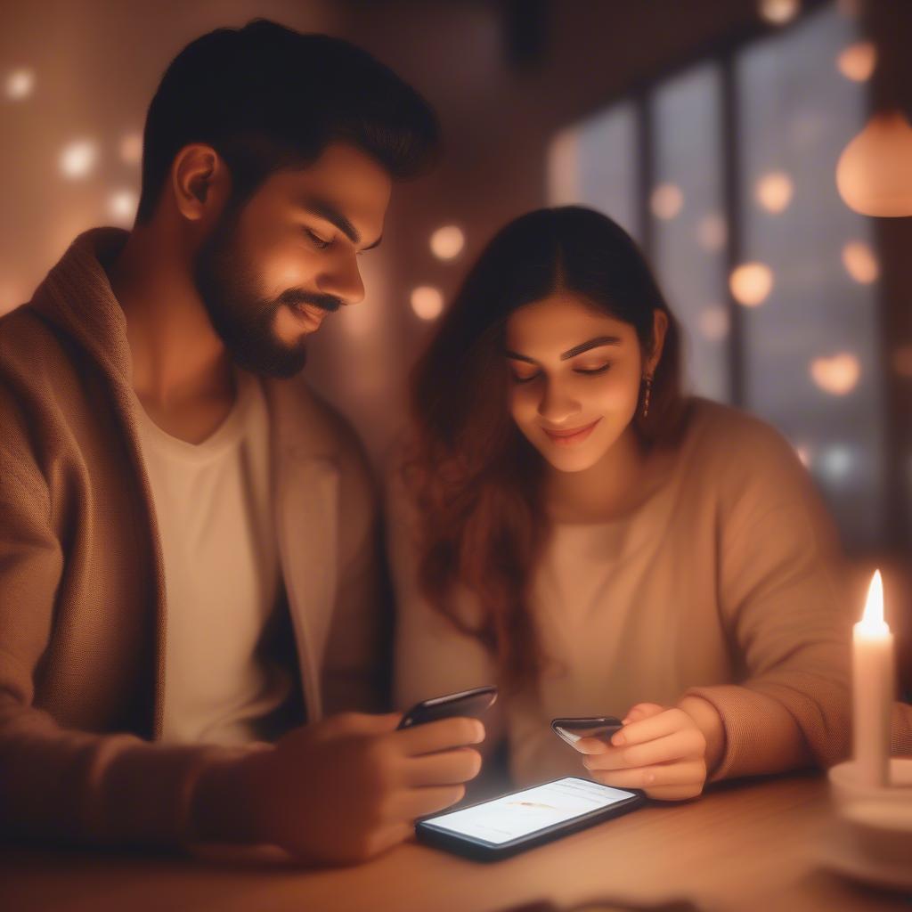 Romantic Couple Sharing Shayari on Instagram