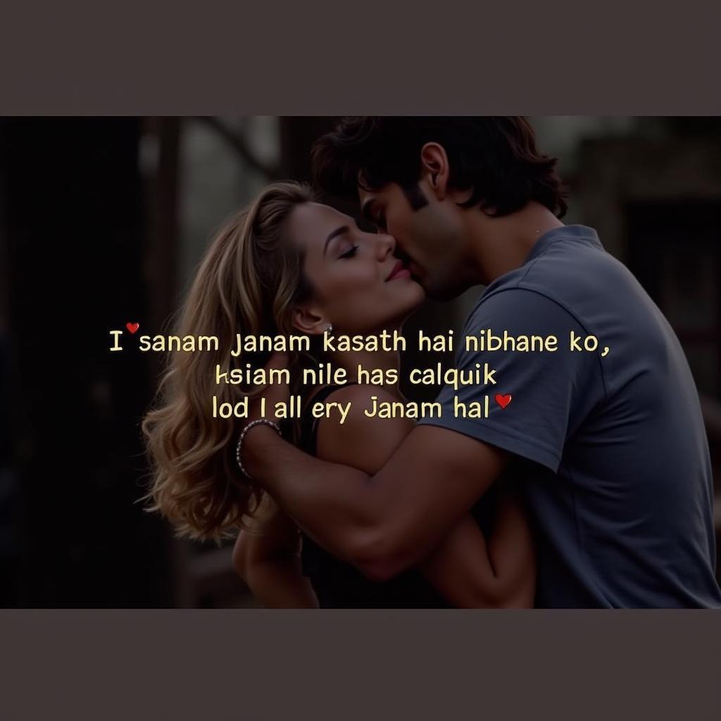 Lyrics of "Janam Janam Ka Saath Hai Nibhane Ko" displayed on a screen, with a soft, romantic background.