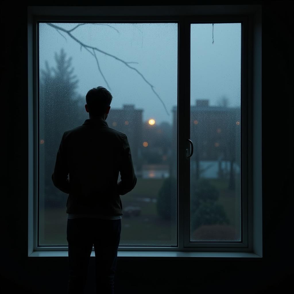 Silhouette against a Rainy Window