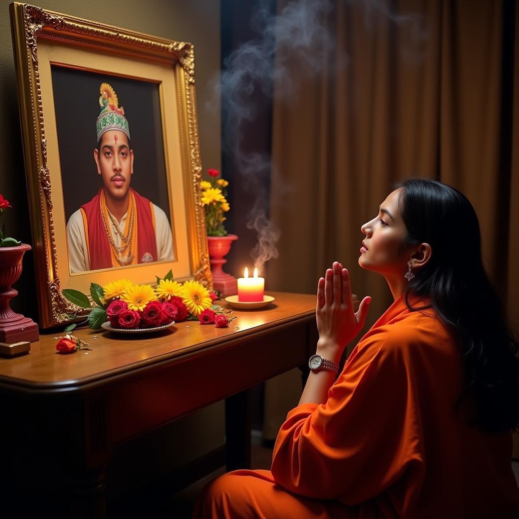 Devotee Worshipping Kanhaiya Ji Photo