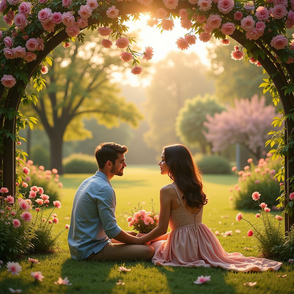 Romantic Couple Amidst Fragrant Flowers