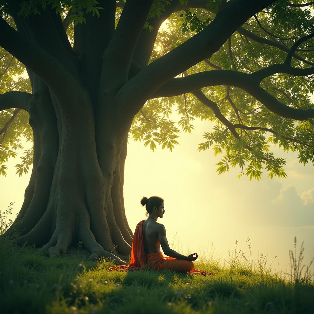 Krishna Kanhaiya meditating under a banyan tree