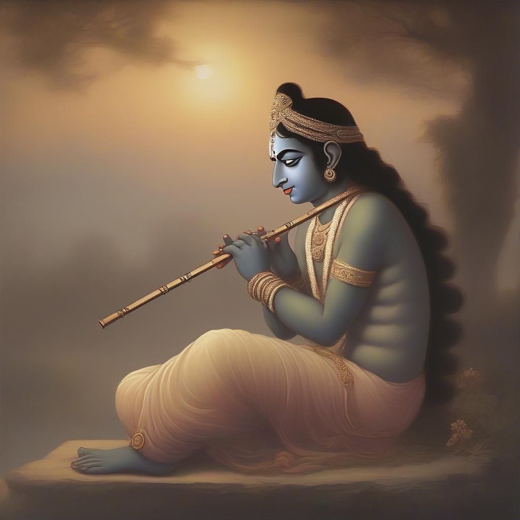 Krishna Sad Playing Flute