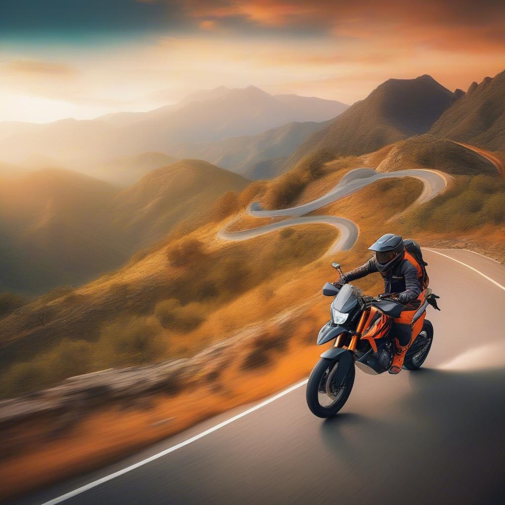 KTM Rider Conquering a Mountain Road