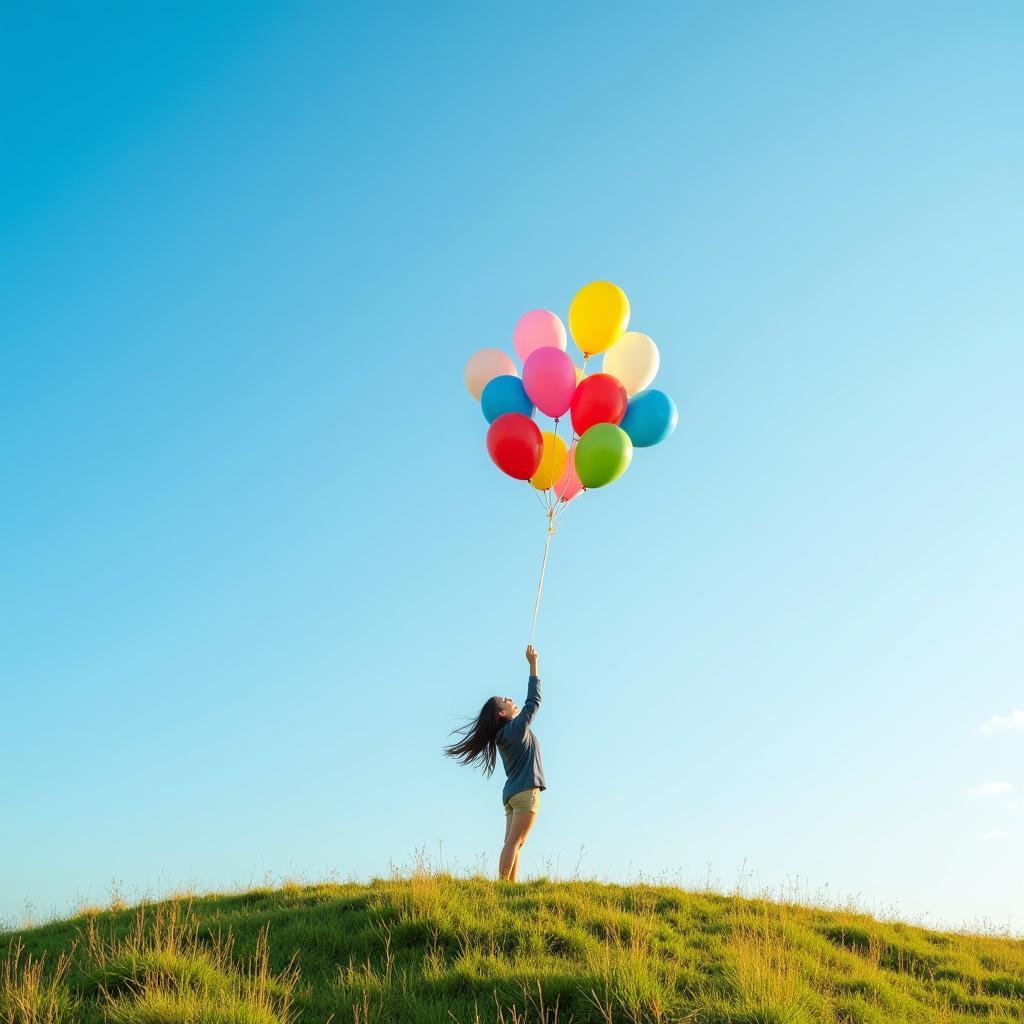 Woman releasing balloons into the sky