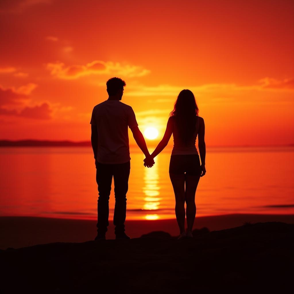 Couple silhouette against a sunset, representing love and attitude