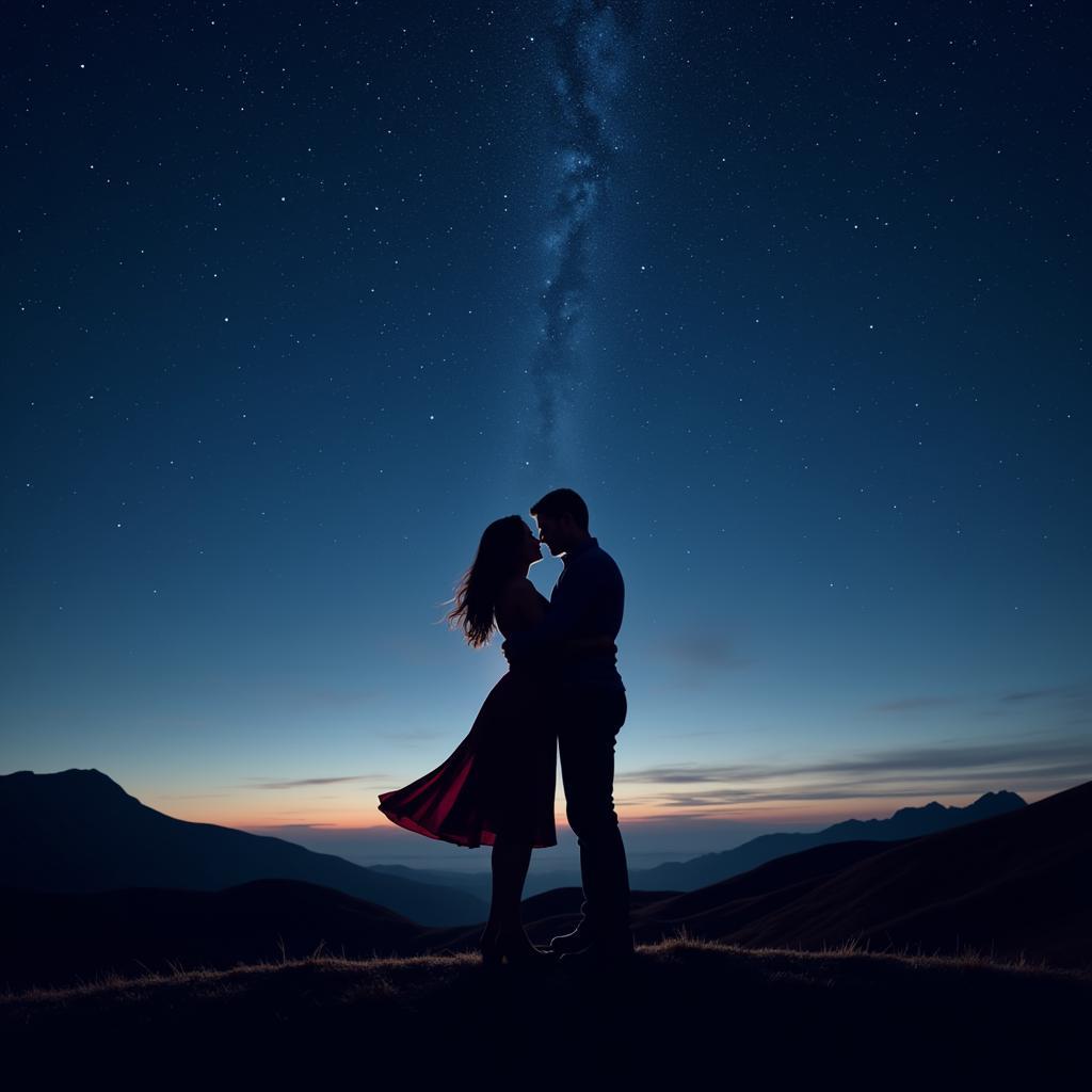 Couple Embracing Under a Starry Sky